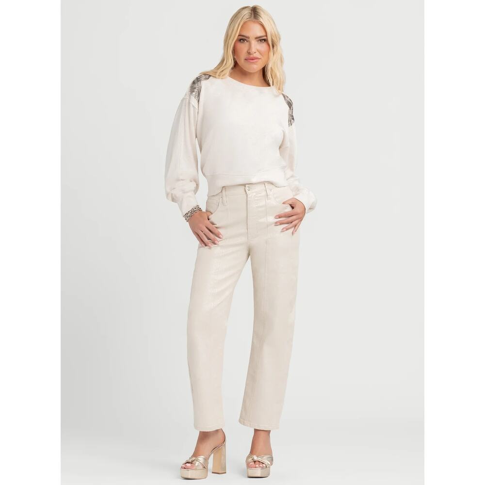 Jessica Simpson Size 14 Myrtle Barrel Leg Wide Leg Jeans Cream Off White NWT - Picture 6 of 10